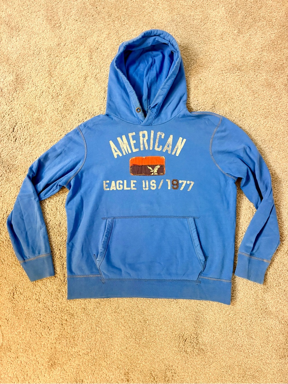 American Eagle Outfitters Blue Hooded Sweatshirt - Men's Casual Hoodie - size L